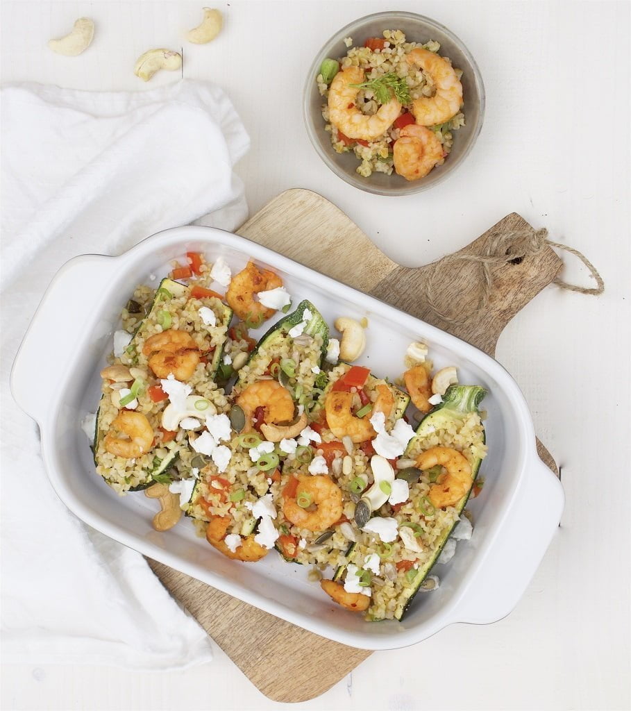 Gevulde courgette met garnalen en bulgur