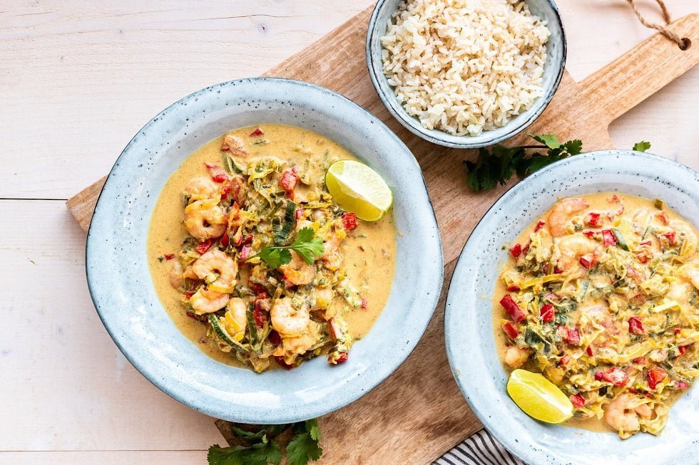 Thaise curry garnalen met kokos