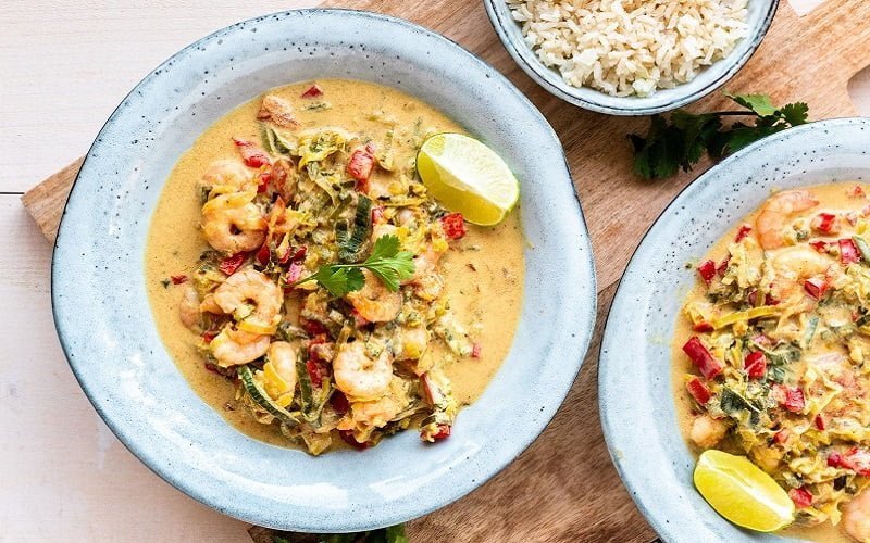 Thaise curry garnalen met kokos